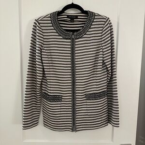 St. John Blazer Zipper Black and White Striped Jacket Size 6